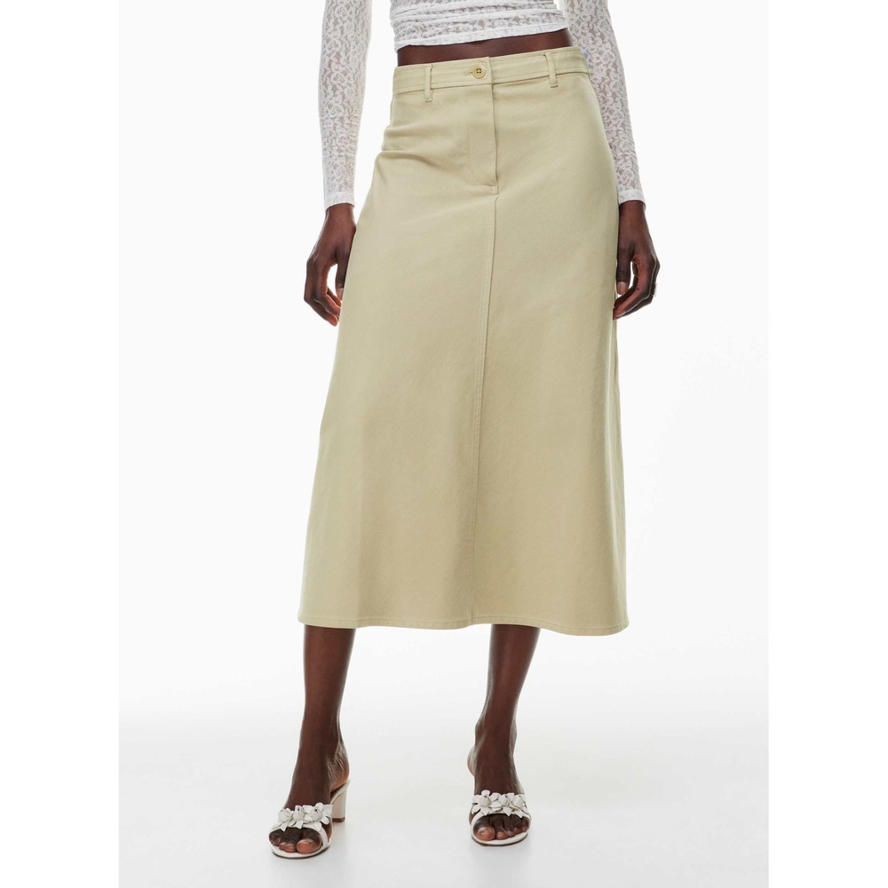Wilfred Aritzia Charm Khaki Beige A-Line Midi Skirt Size 4 Cotton Blend